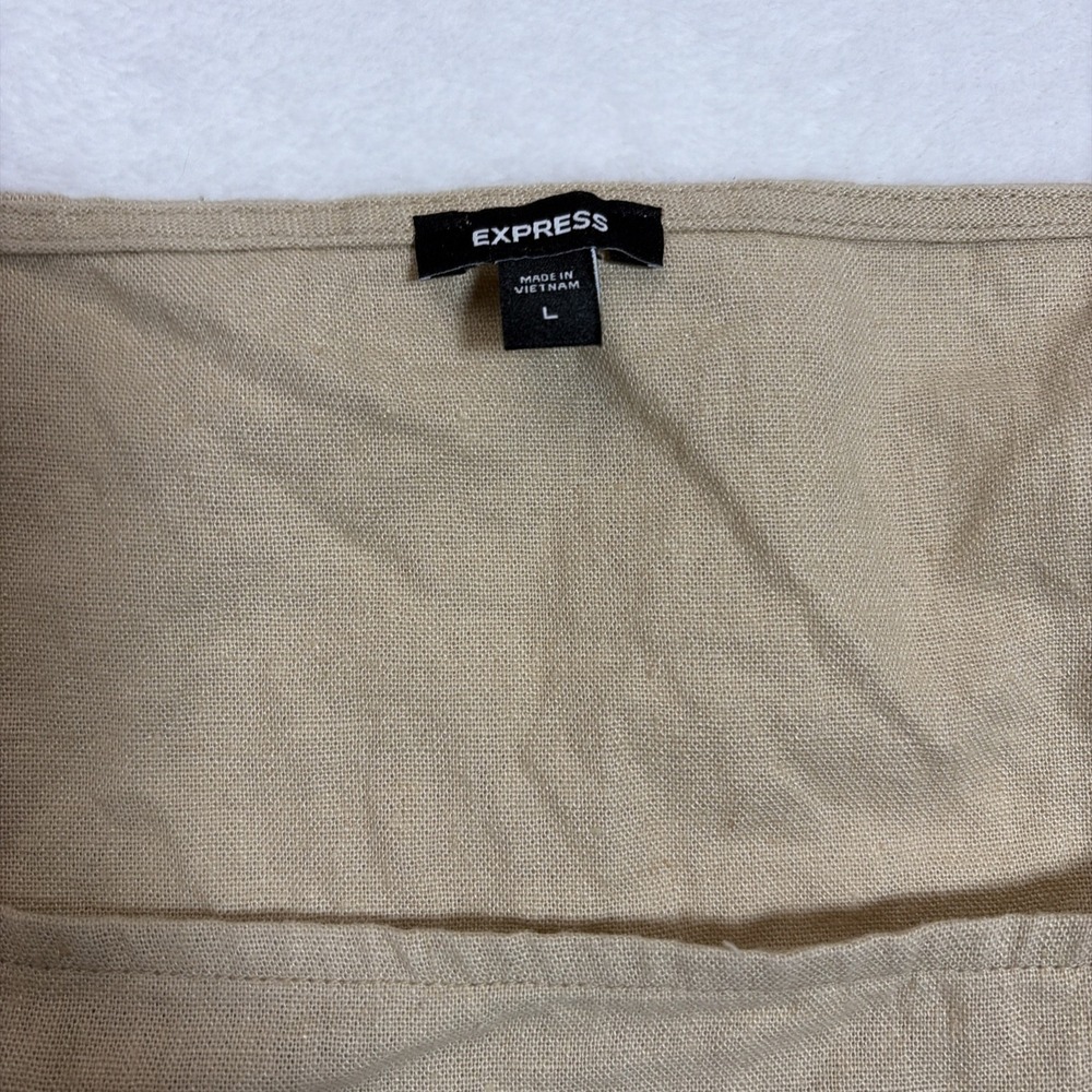 Express Women's Sleeveless Linen Blend Tank Top‎ Large Tan Square Neck Pullover - Picture 3 of 9